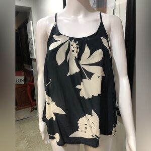 Floral Black and Cream Women's Silk Top by Lucky Brand